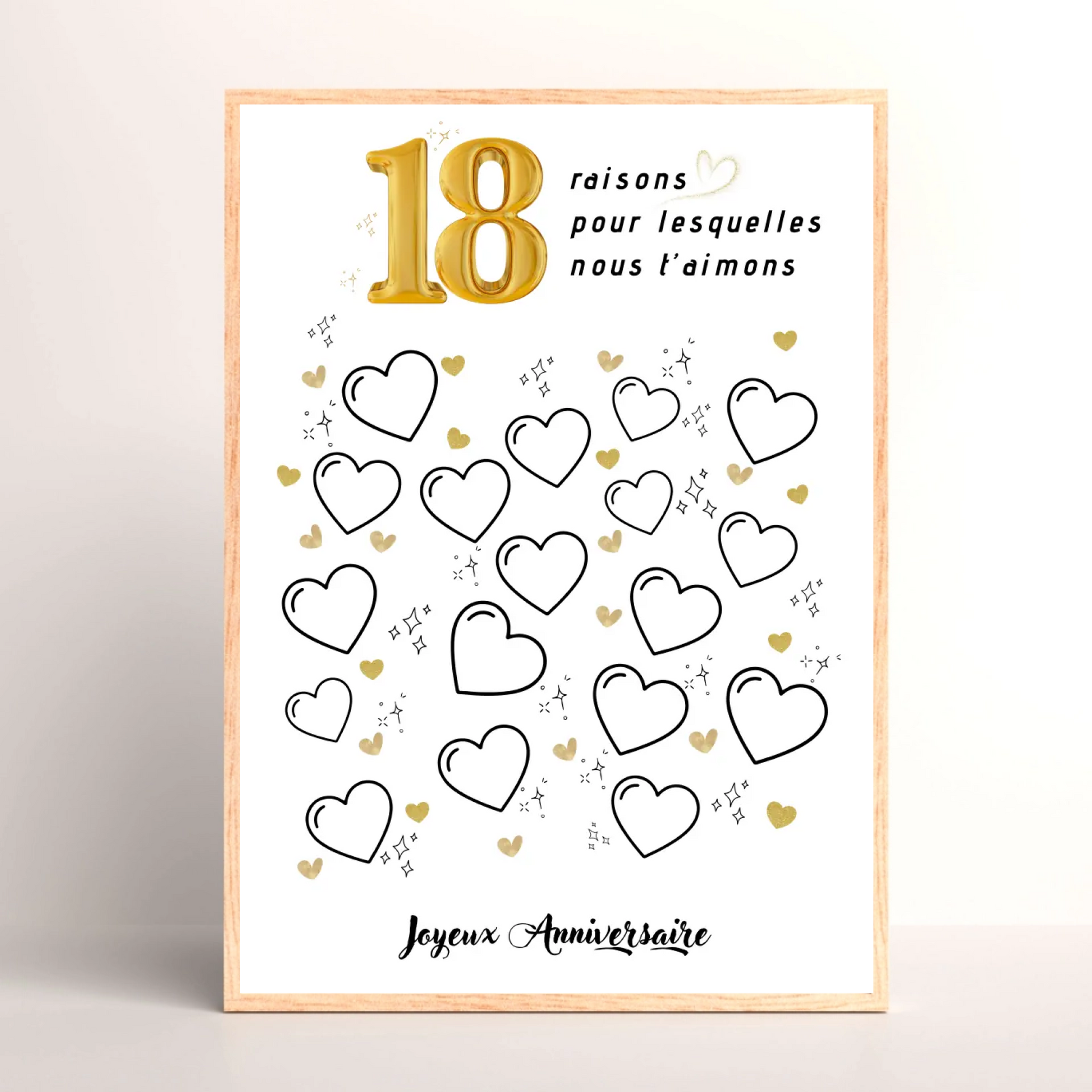 Affiche personnalisée 18 raisons pour lesquelles nous t'aimons - Livre d'OR 18 ans