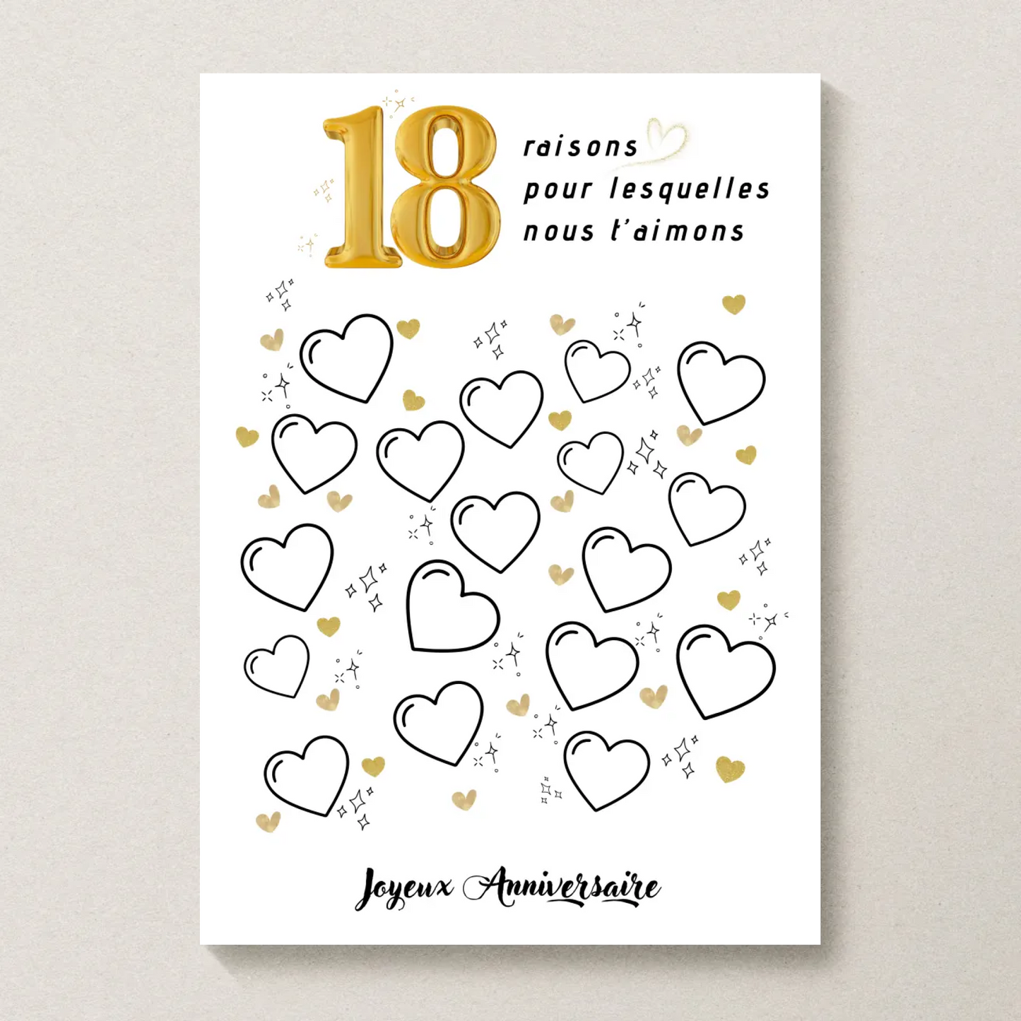 Affiche personnalisée 18 raisons pour lesquelles nous t'aimons - Livre d'OR 18 ans