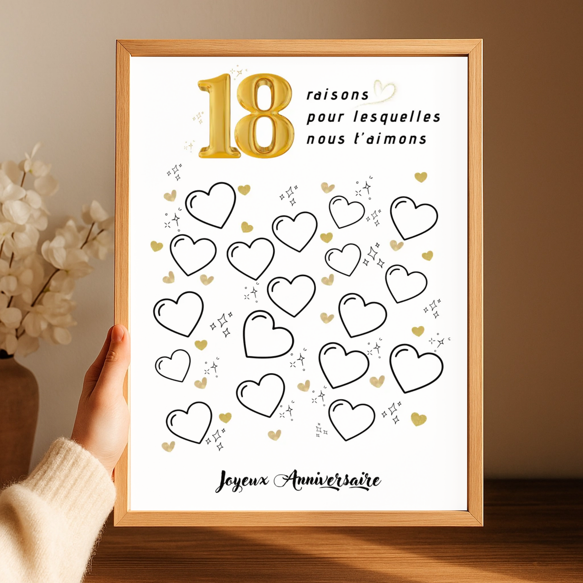 Affiche personnalisée 18 raisons pour lesquelles nous t'aimons - Livre d'OR 18 ans