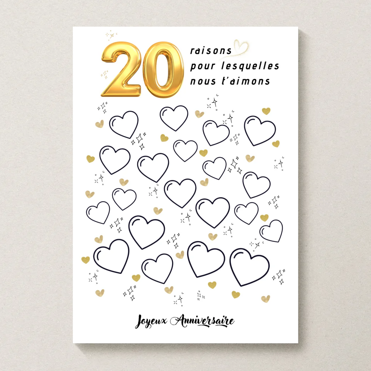 Affiche personnalisée 20 raisons pour lesquelles nous t'aimons - Livre d'OR 20 ans