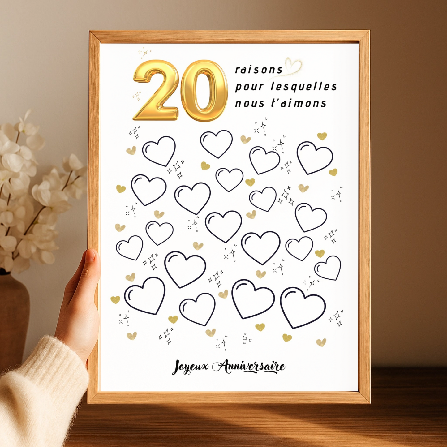 Affiche personnalisée 20 raisons pour lesquelles nous t'aimons - Livre d'OR 20 ans
