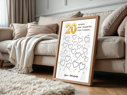 Affiche personnalisée 20 raisons pour lesquelles nous t'aimons - Livre d'OR 20 ans