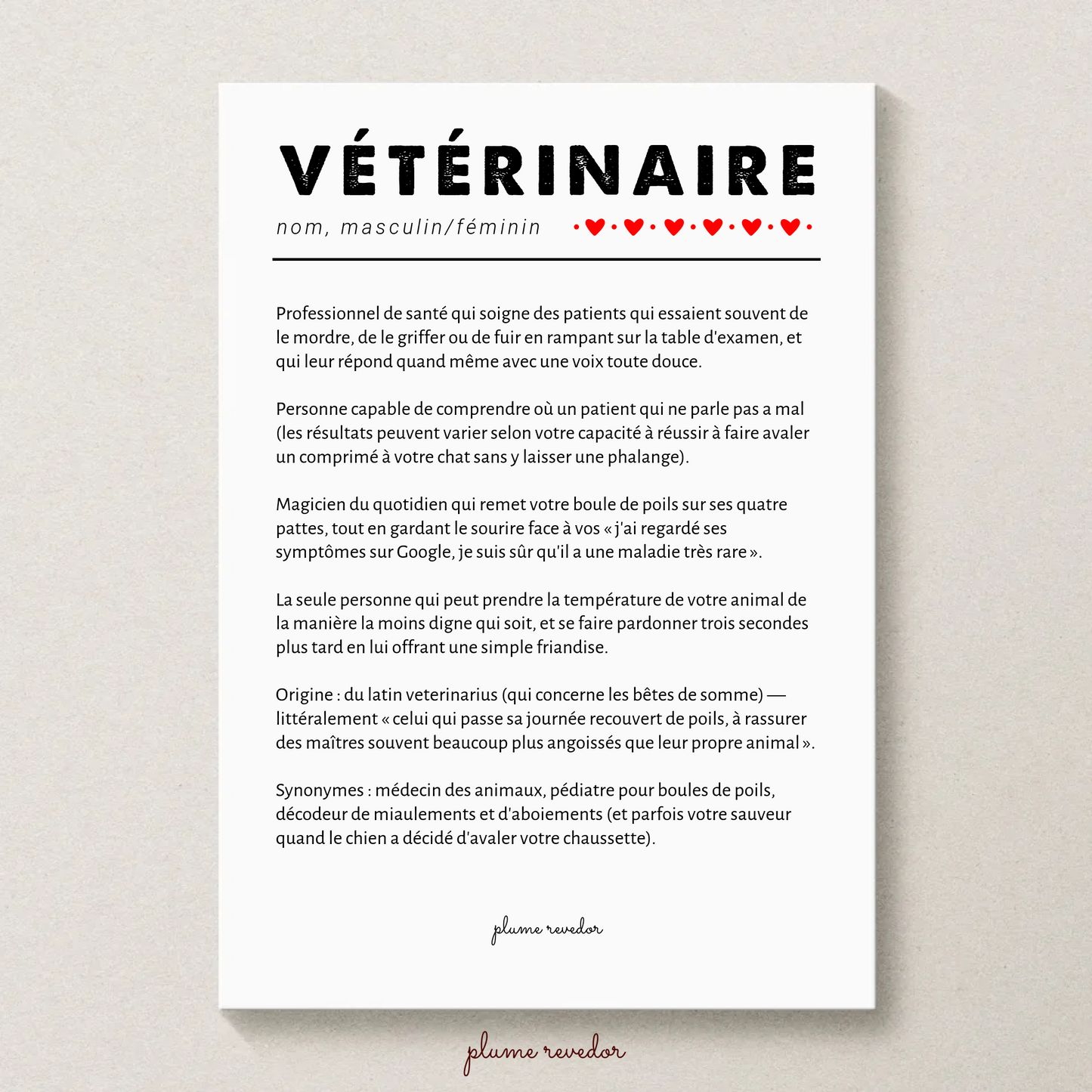 Affiche définition Vétérinaire