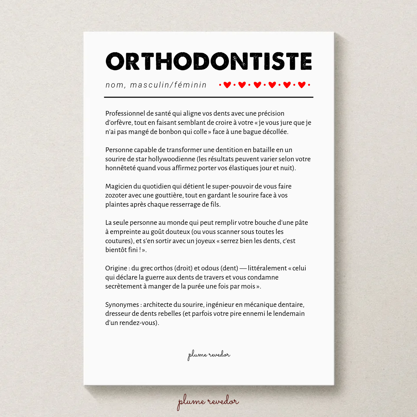 Cadeau Orthodontiste - Affiche définition Orthodontiste
