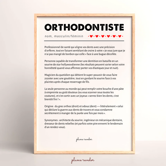 Cadeau Orthodontiste - Affiche définition Orthodontiste